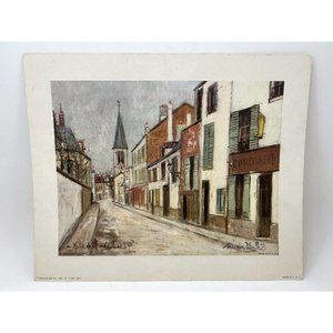 Vintage Maurice Utrillo Eglise‎ De Strins (Seine) Lithograph Print Signed 11x13